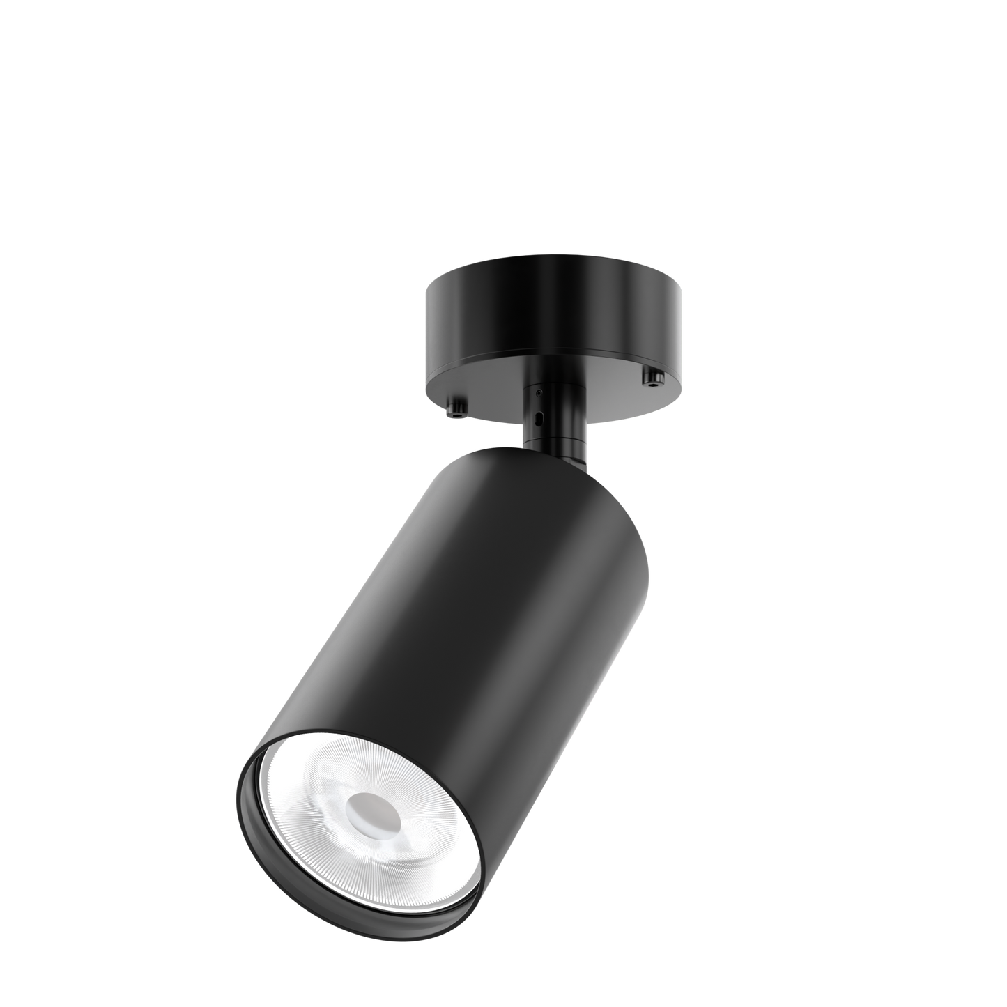 A black architectural spotlight that's designed for circular economy on a small monopoint