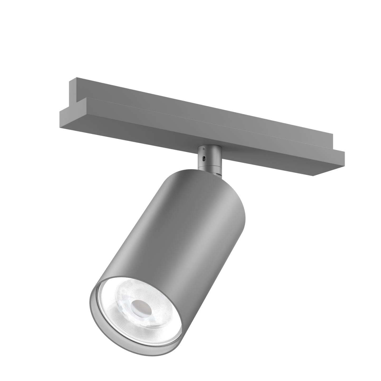 A sustainable, paint-free architectural spotlight that's designed for circular economy, on a track adaptor with integral driver