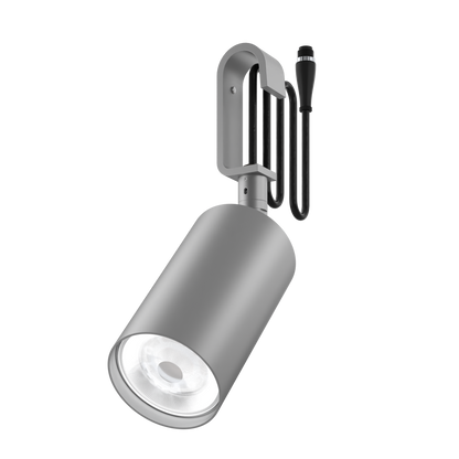 A sustainable, paint-free architectural spotlight that's designed for circular economy, on a low-voltage Track-Pipe® adaptor