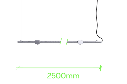 2.5 metre length of stainless steel Track-Pipe®, a sustainable paint-free alternative to track lighting for architects