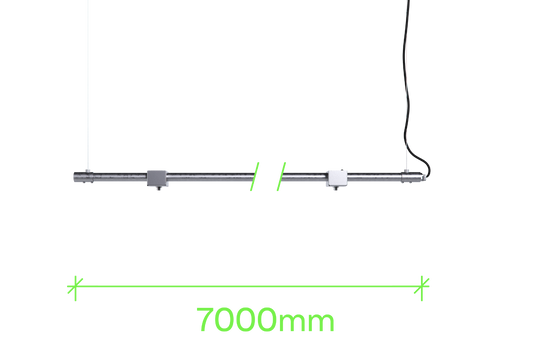 7 metre length of stainless steel Track-Pipe®, a sustainable paint-free alternative to track lighting for architects